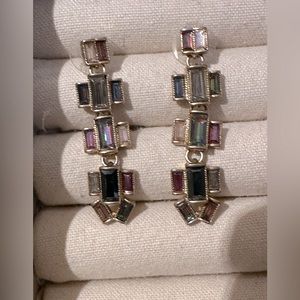 The multi-colored Hatley baguette Stella & Dot earrings.